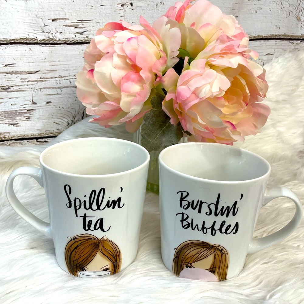Spillin Tea and Burtin Bubbles mug set ☕️ NWOT perfect gift between friends 🥰